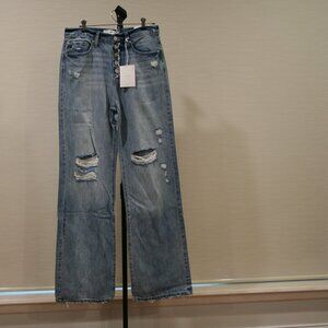 NWT KanCan Los Angeles Distressed 90s Flare Jeans Button Fly Size 7/27